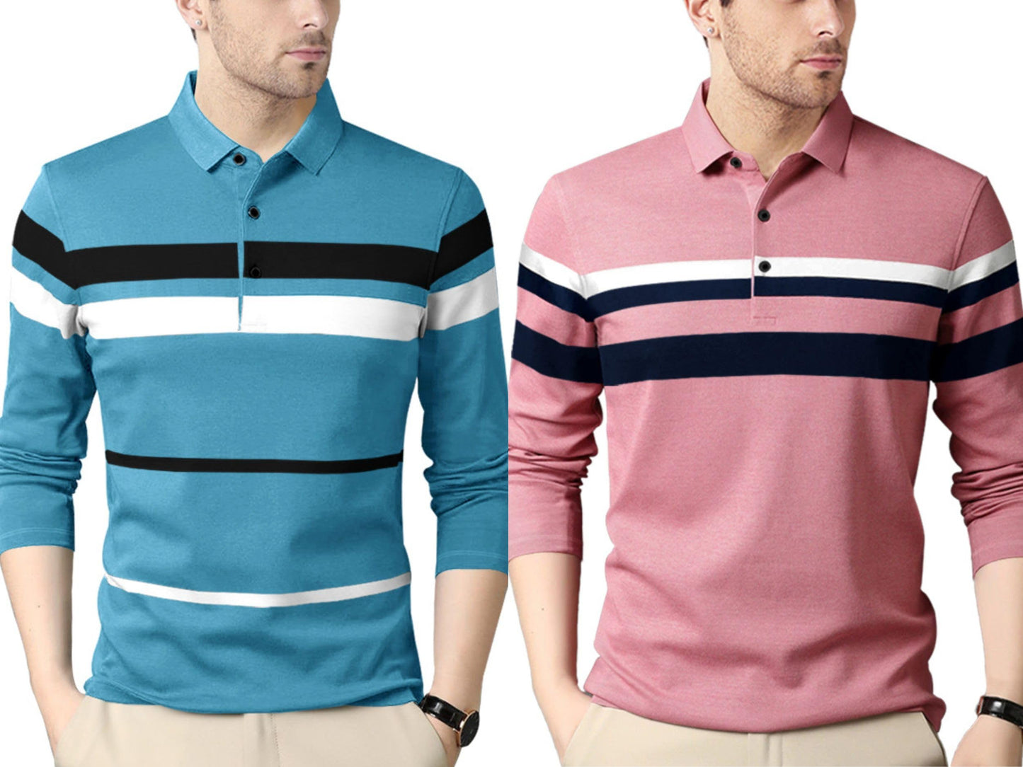 Noble Monk MenS (Combo Pack Of 2) -Regular Fit Polo T Shirt |Full Sleeves T-Shirt