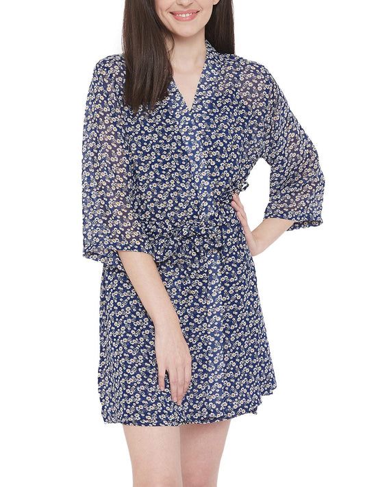 Clovia Womens Georgette Print Me Pretty Robe (NS1329D08_Blue_XL)