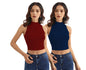 Shasmi Womens & Girls Solid Ribbed Round Neck Collarless Sleeveless Slim Fit Simplicity Tank Tops (Pack of 2) (TOP 37 Maroon N