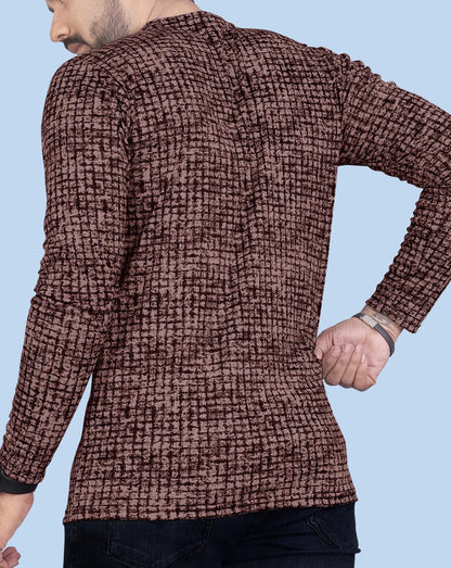 Noble Monk MenS Regular Fit Round Neck Full Sleeve T-Shirt | Graphic Pattern | Tshirt For Men Full Sleeve Brown