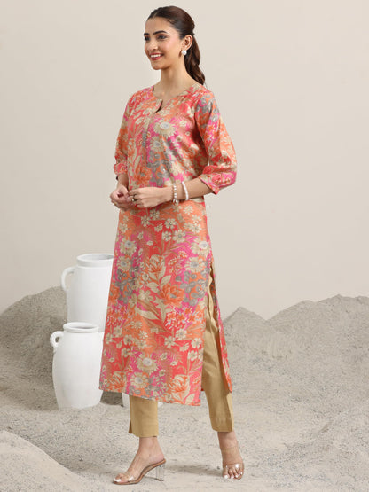 Libas Women's Silk Blend Floral Straight Kurta