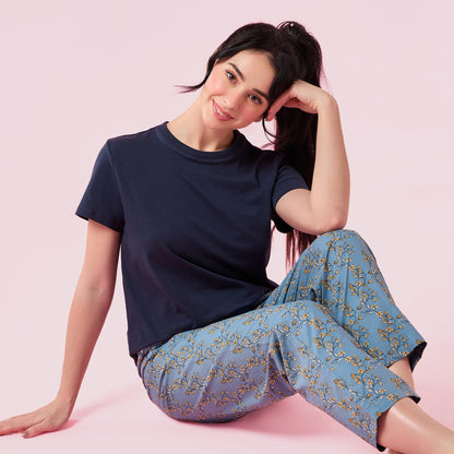 Enamor Womens Solid Relaxed Fit T-Shirt (E311_Navy