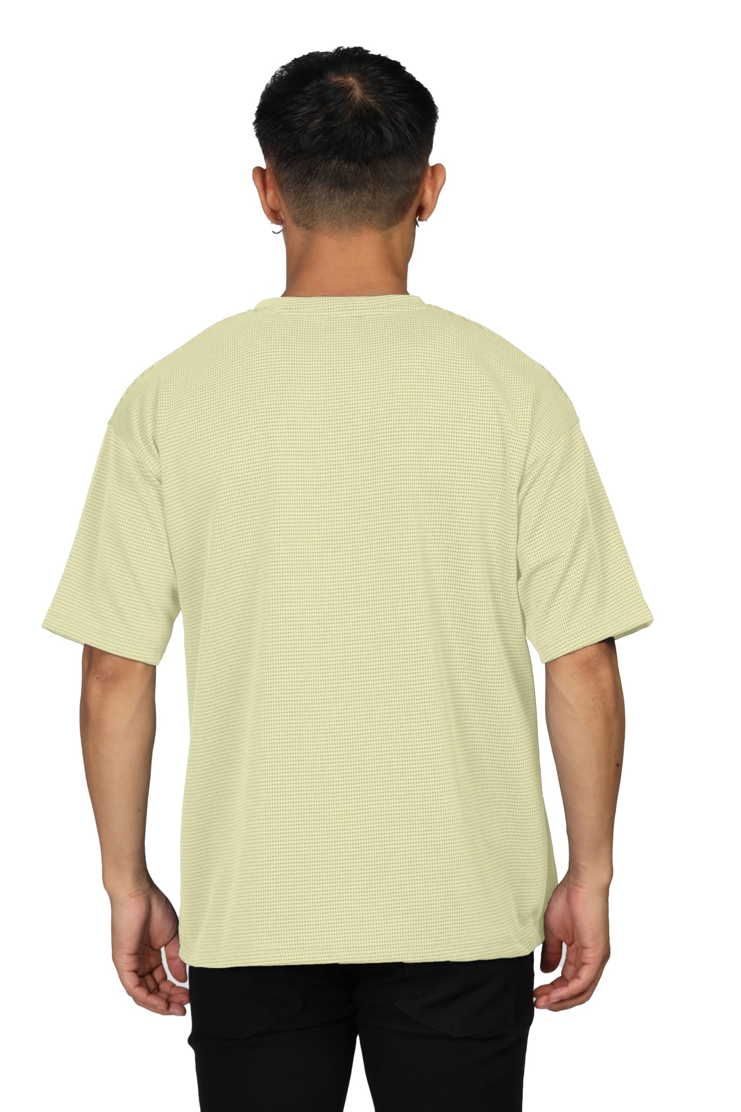 SHODOX Mens Solid Dotted Unique Design Oversized Tshirt for Men - Round Neck Loose Fit Drop Shoulder Mens T-Shirt Half White