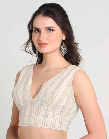 Pujia Mills WomenS Indian Ethnic Wear Sabyasachi Sequence With Dhaga Embroidered Zari Work Sweetheart Neck Blouse Sleeveless Re