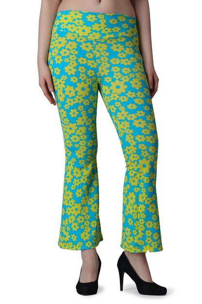 POPWINGS Casual Printed Bootcut Trousers for Women || Pull On Bootcut Trousers for Women || Regular Fit Women Trousers for Summe