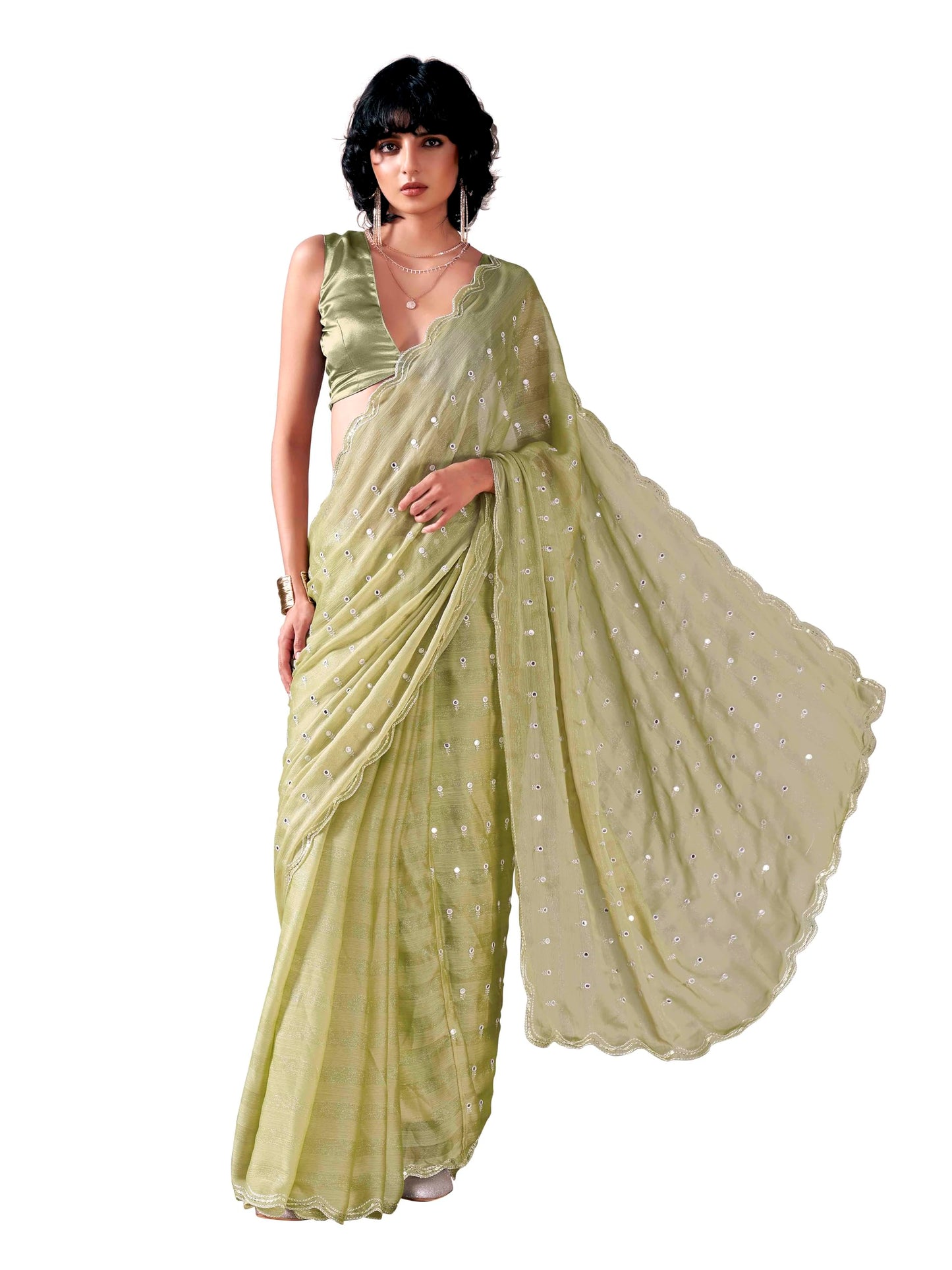 Womanista WomenS Women Satin Saree Ll Women Embellished Saree Ll Women Mirror Work Saree Ll Un-Stitched Blouse Saree