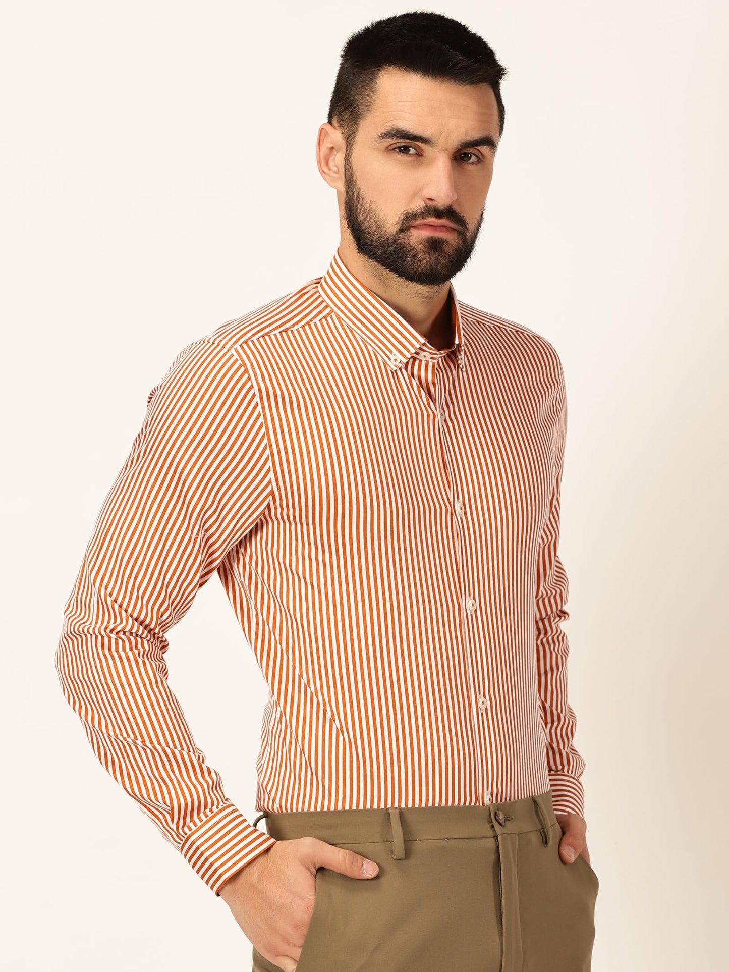 Thomas Scott 100% Cotton Full Sleeves Button-Down Collar Slim Fit Formal Shirt for Mens Dark Orange