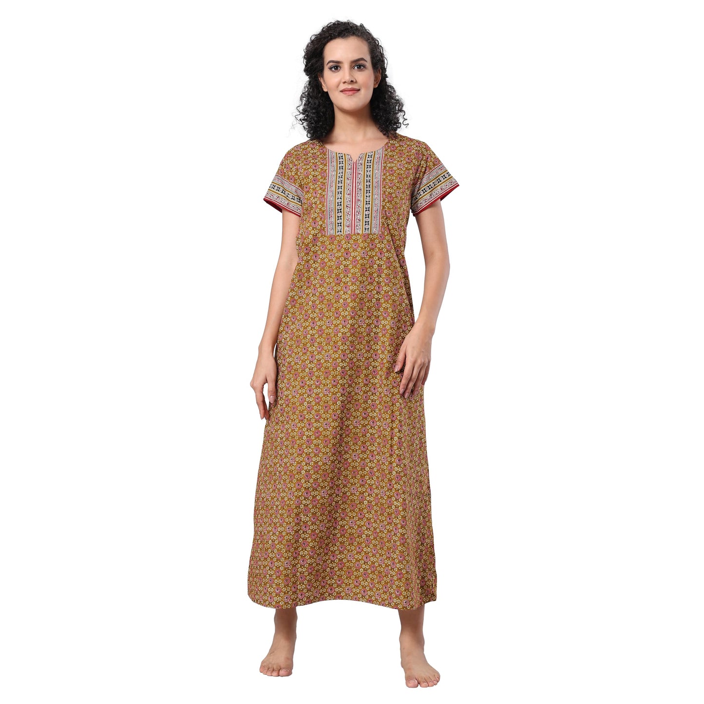 Evolove WomenS 100% Cotton Supersoft With Beautiful Embroidery Long Maxi Night Gown Nighty Dress With Pocket, Most Comfortable