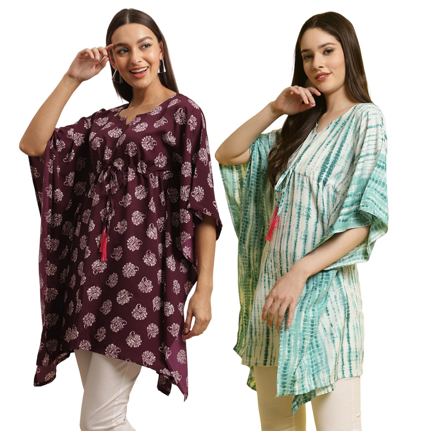 Tee Projekt Casual Crepe Kimino Sleeves Womens Kaftan Dress ll Kaftan Casual & Everyday Kurta (Pack of 2)