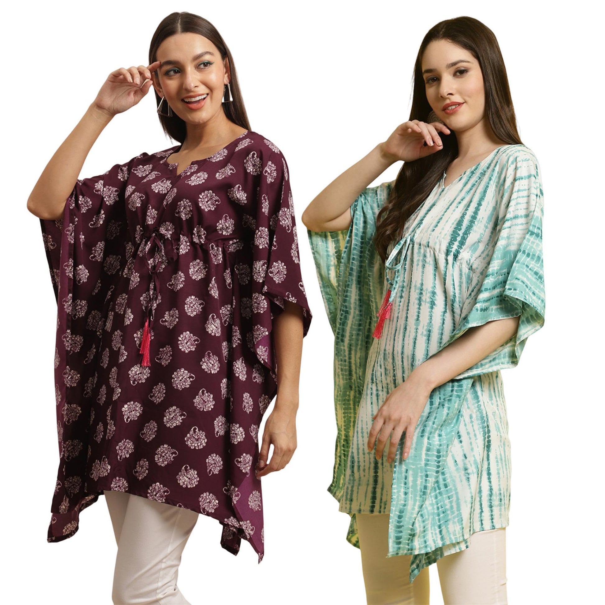 Tee Projekt Casual Crepe Kimino Sleeves Womens Kaftan Dress ll Kaftan Casual & Everyday Kurta (Pack of 2)