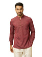 Manyavar MenS Short Kurta, Mandarin Collar Full Sleeves Ethnic Waist Length Kurta, Blended Viscose Printed Kurta For Festival,