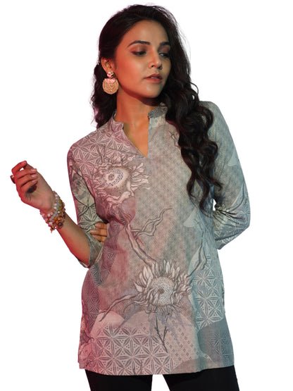 Libas WomenS Linen Floral Straight Kurti (58166_Off White