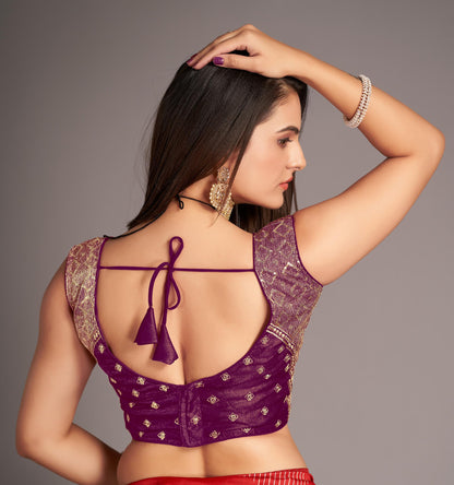 Pujia Mills WomenS Sequin Embroidered V Neck Sleeveless Wine Readymade Saree Blouse Indian Ethnic Stitched Padded Blouses For W