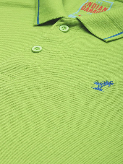 The Indian Garage Co Men Slim Fit Solid Polo Collar Tshirt Lime Green