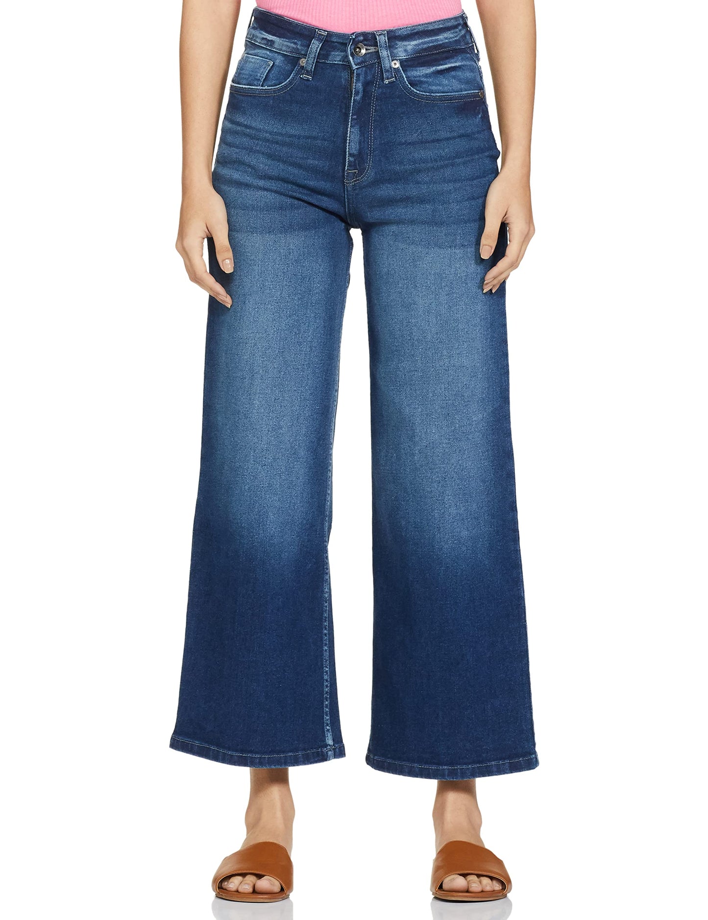 Pepe Jeans WomenS High Rise Wide Leg Fit Jeans Dark Used, 26, Dark Blue