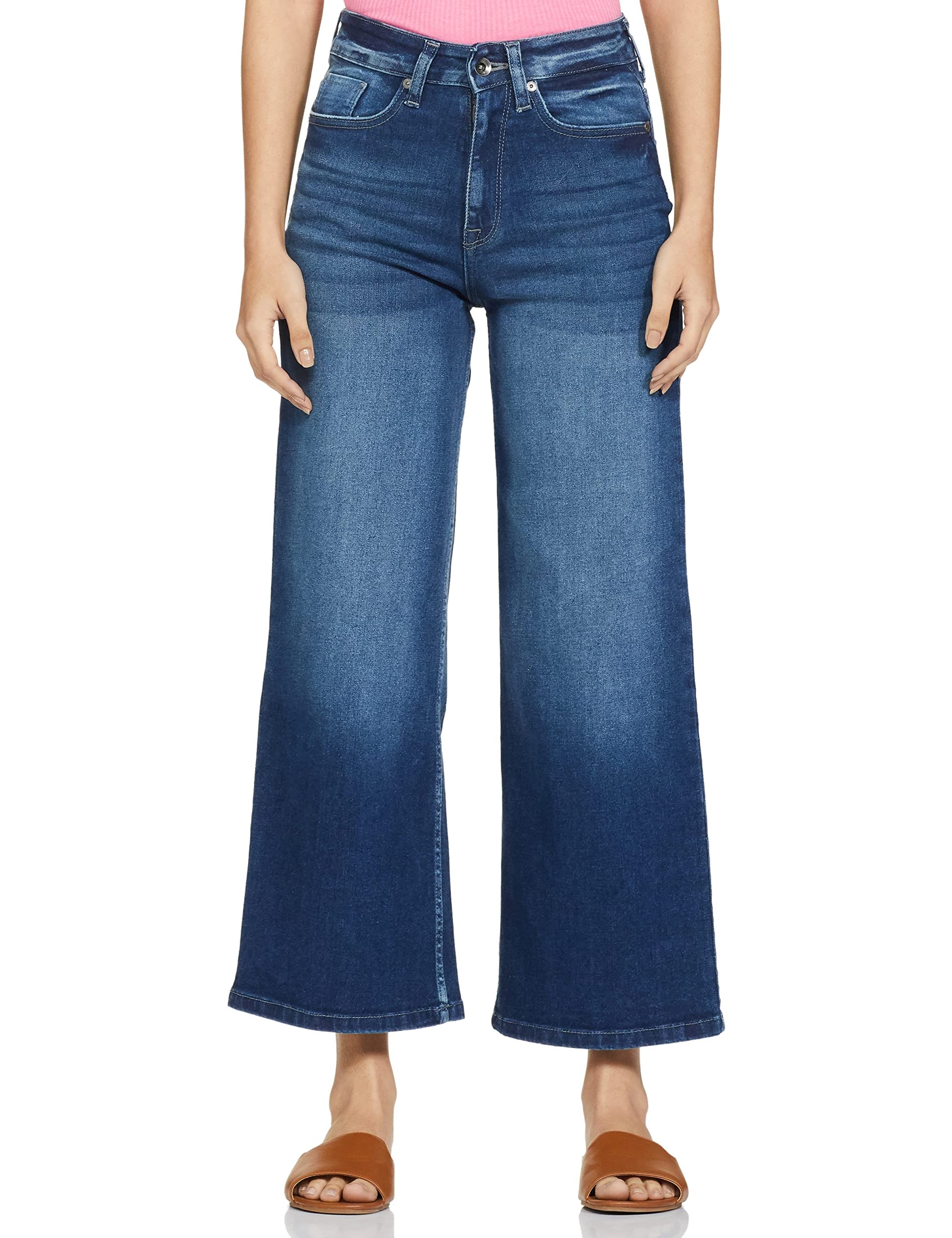 Pepe Jeans WomenS High Rise Wide Leg Fit Jeans Dark Used, 26, Dark Blue