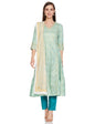 Green Printed Kurta-Golden Trouser- Dupatta Set
