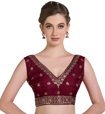 Pujia Mills WomenS Indian Ethnic Wear Designer Gold Zari Embroidery With Sequence Work V Neck Sleeveless Readymade Back Side Wo