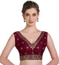Pujia Mills WomenS Indian Ethnic Wear Designer Gold Zari Embroidery With Sequence Work V Neck Sleeveless Readymade Back Side Wo