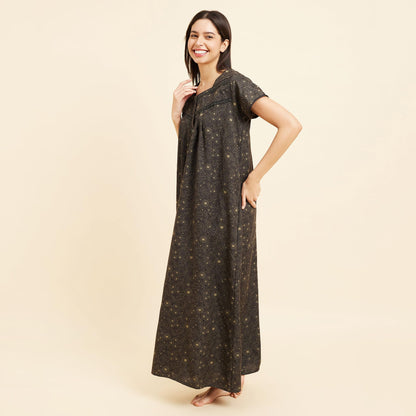 Sweet Dreams Womens Grey Floral Printed Maxi Nightdress
