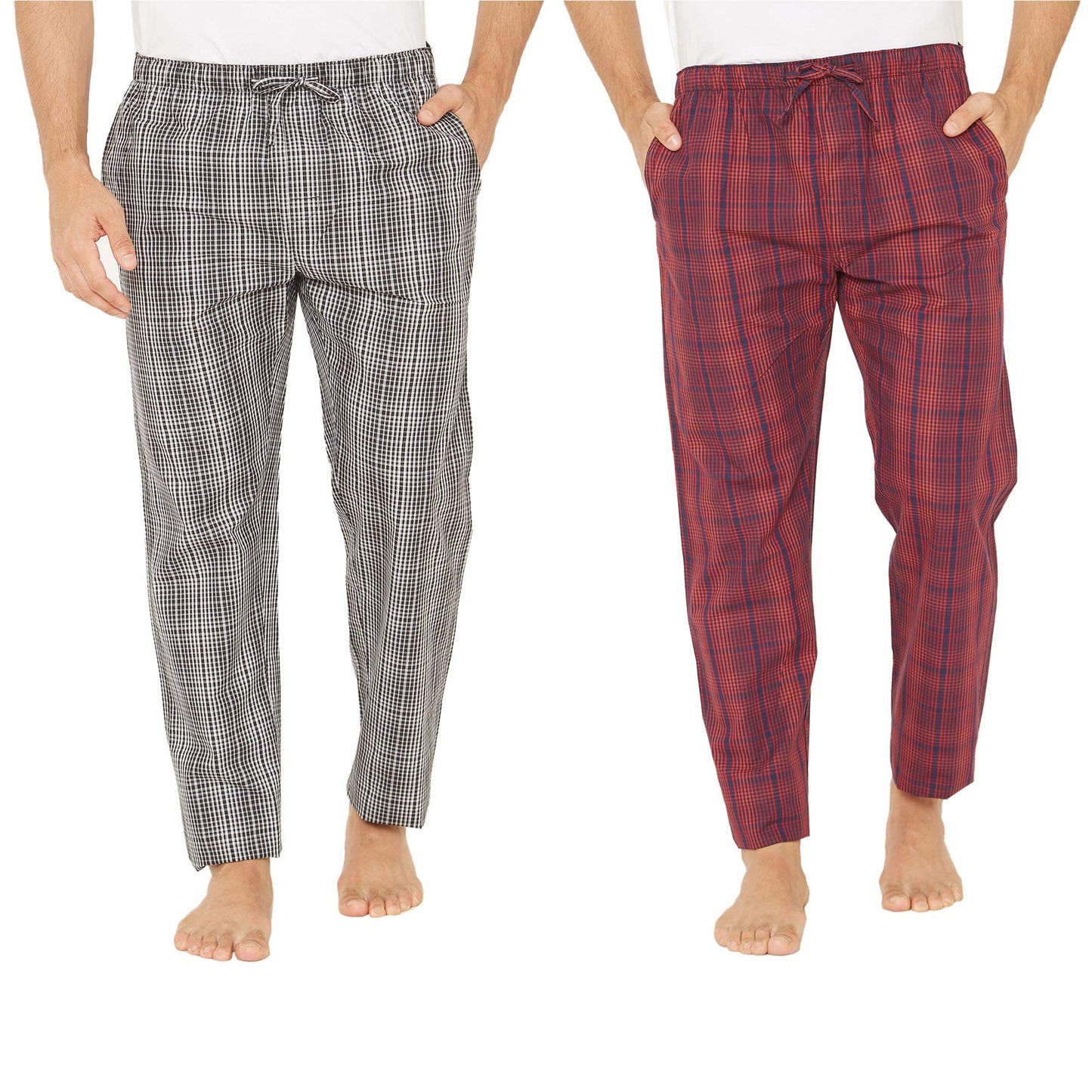 XYXX Mens Super Combed Cotton Checkered Checkmate Pyjamas [Pack of 2] Elasticated Waist, Drawstring | Loungewear for Men in Bla