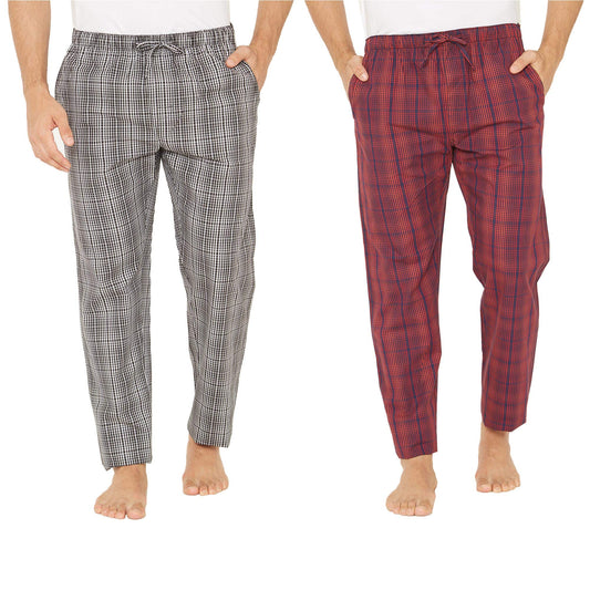 XYXX Mens Super Combed Cotton Checkered Checkmate Pyjamas [Pack of 2] Elasticated Waist, Drawstring | Loungewear for Men in Bla