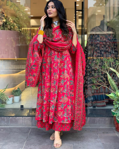 GoSriKi Women's Anarkali Kurta Set with Palazzo & Dupatta, 3XL, Pink, Viscose, Model CIA-CLRS-GS