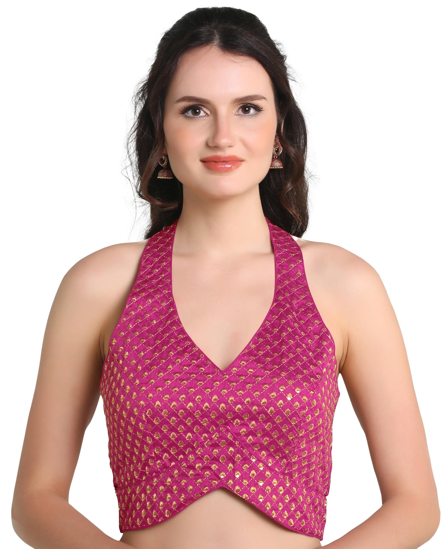 Pujia Mills WomenS Embroidery Halter Neck Fancy Blouse For Skirt And Saree Simple Top 100 Blouses