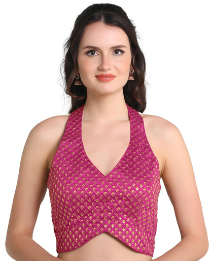Pujia Mills WomenS Embroidery Halter Neck Fancy Blouse For Skirt And Saree Simple Top 100 Blouses