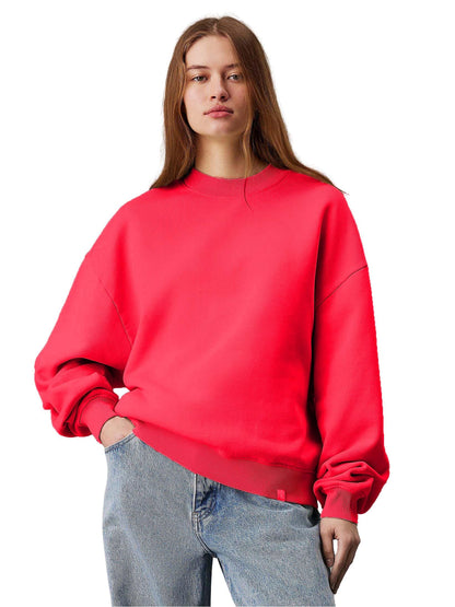 Kotty WomenS Fleece Sweatshirt Solid Pattern With Classic Round Neck(Pink,Xl)