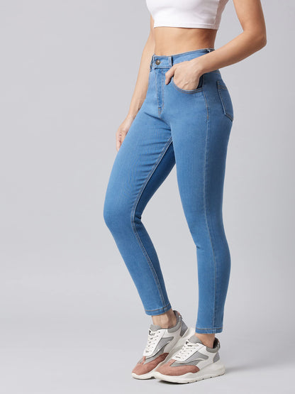 Miss Chase WomenS Solid Skinny High Rise Clean Look Cropped Fringe Detailing Solid Stretchable Denim Jeans (Mcss23Den99-67-115-