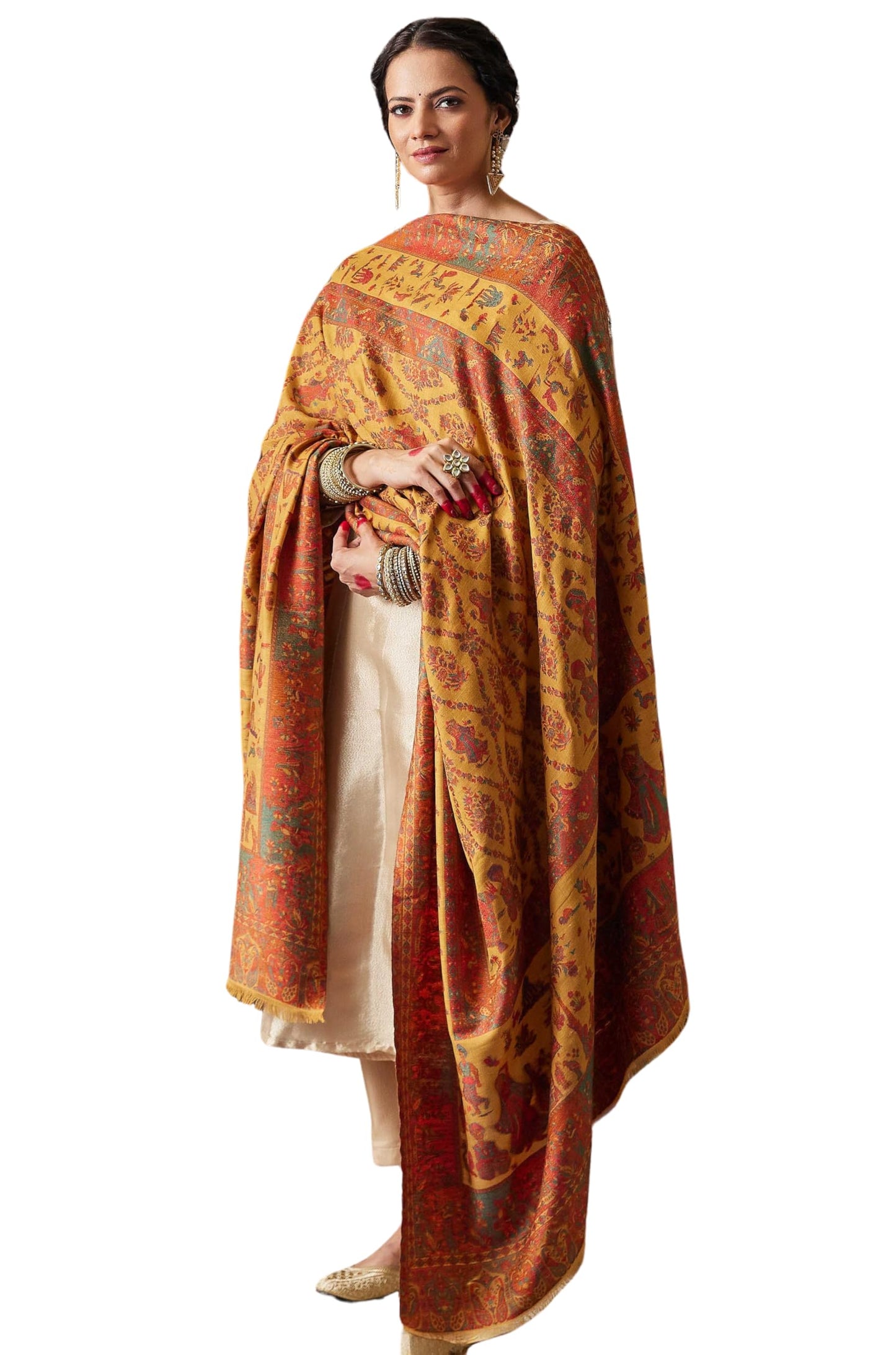 Pashmoda Women Gulbahar Kaani Wool Blend Kashmiri Shawl, Stole, Scarf, Luxury Pashmina Evening Wrap (Size: 101 X 203 CM)