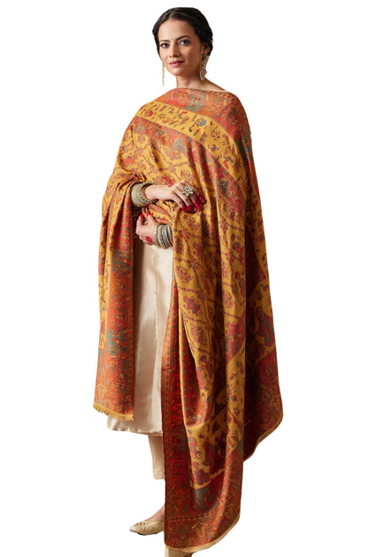 Pashmoda Women Gulbahar Kaani Wool Blend Kashmiri Shawl, Stole, Scarf, Luxury Pashmina Evening Wrap (Size: 101 X 203 CM)