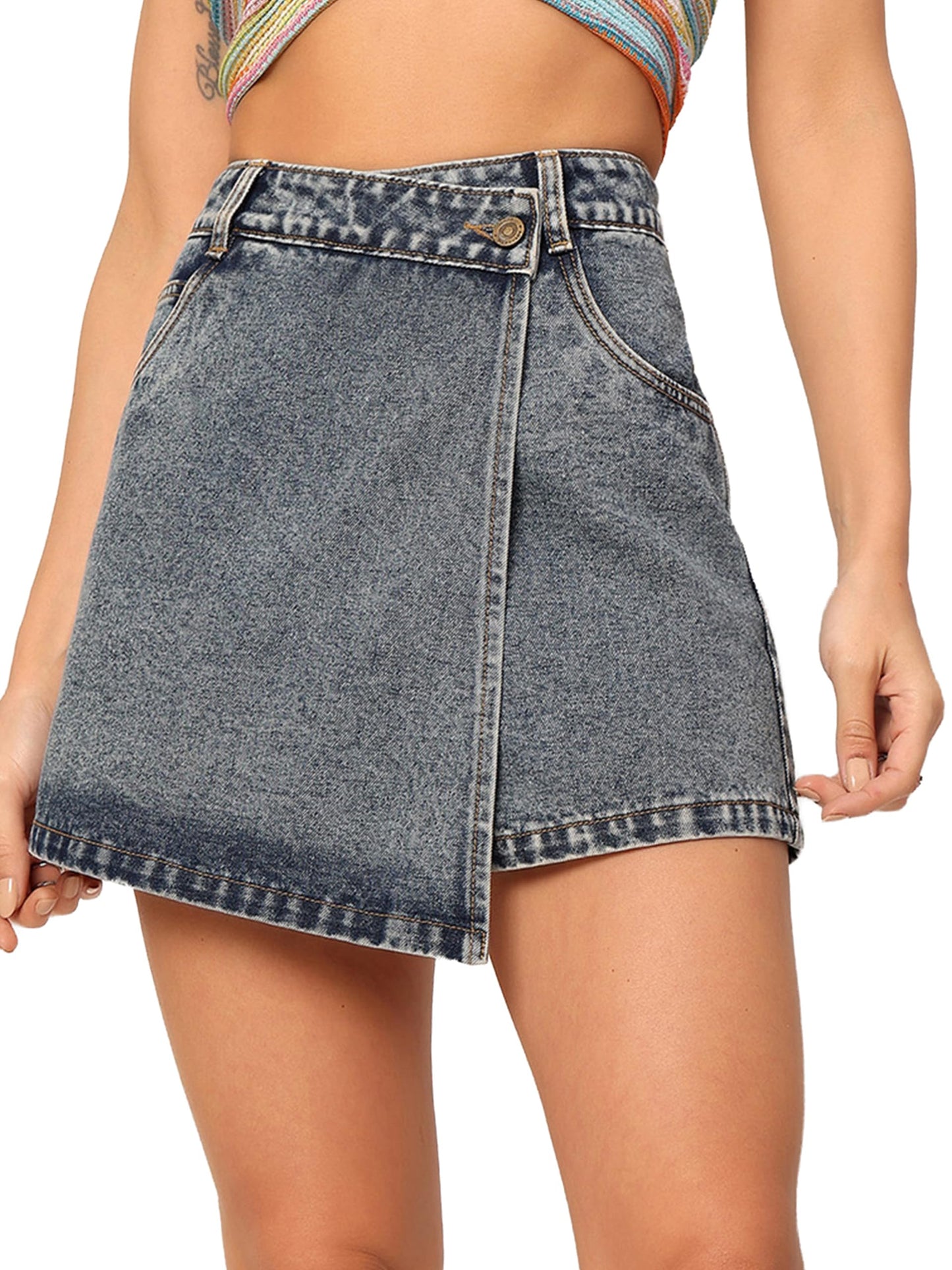 Dolce Crudo Womens Regular-Fit High-Rise Regular-Length Denim Skorts (DOSS24DEN69-81-349-26, Ultramarine Blue, 26)
