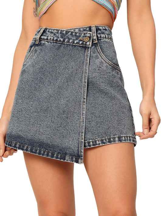 Dolce Crudo Womens Regular-Fit High-Rise Regular-Length Denim Skorts (DOSS24DEN69-81-349-26, Ultramarine Blue, 26)
