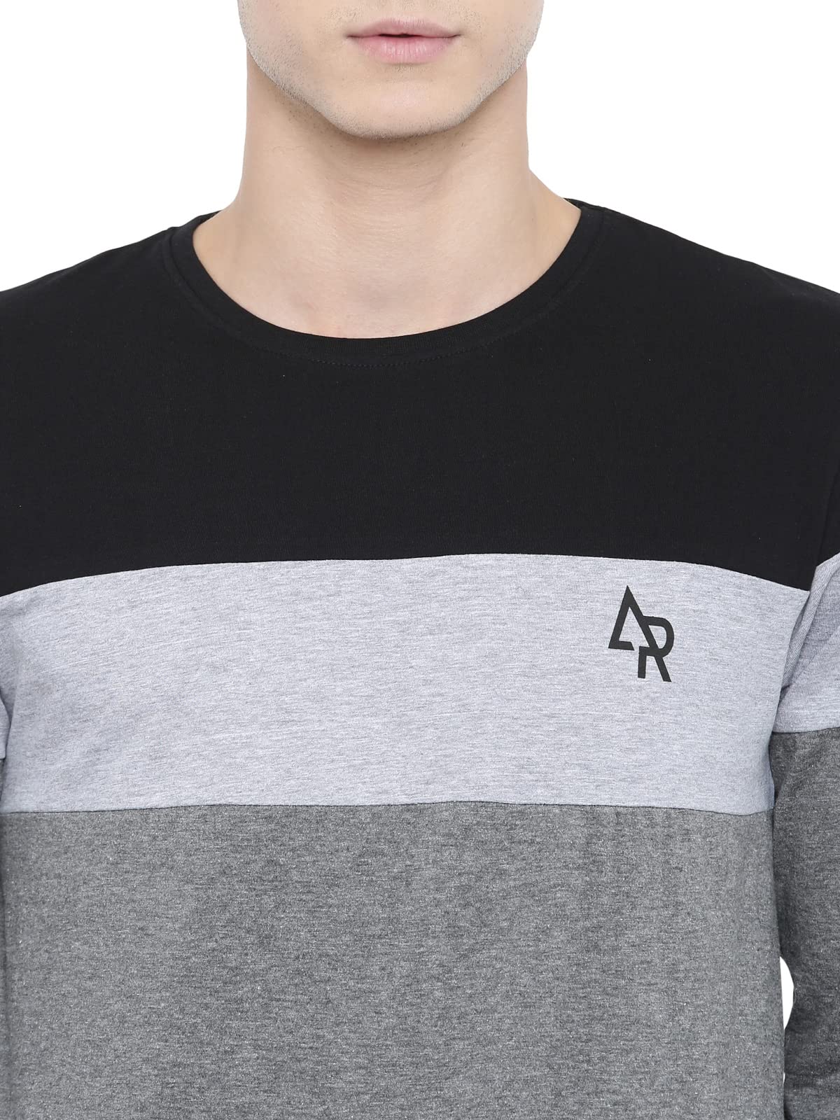 ADRO Men's Full Sleeve Cotton Color Block T-Shirts (FR4-4-BST-BL_Black)