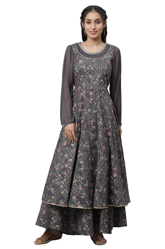 Aurelia Cotton Women's Excalibur Ikkat Printed Cambric Flared Kurta
