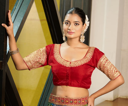 Vihu Fashion WomenS Readymade Blouse Embroidery Multi Coding Dull Golden Sequence Work Indian Ethnic Designer Stitched Readymad