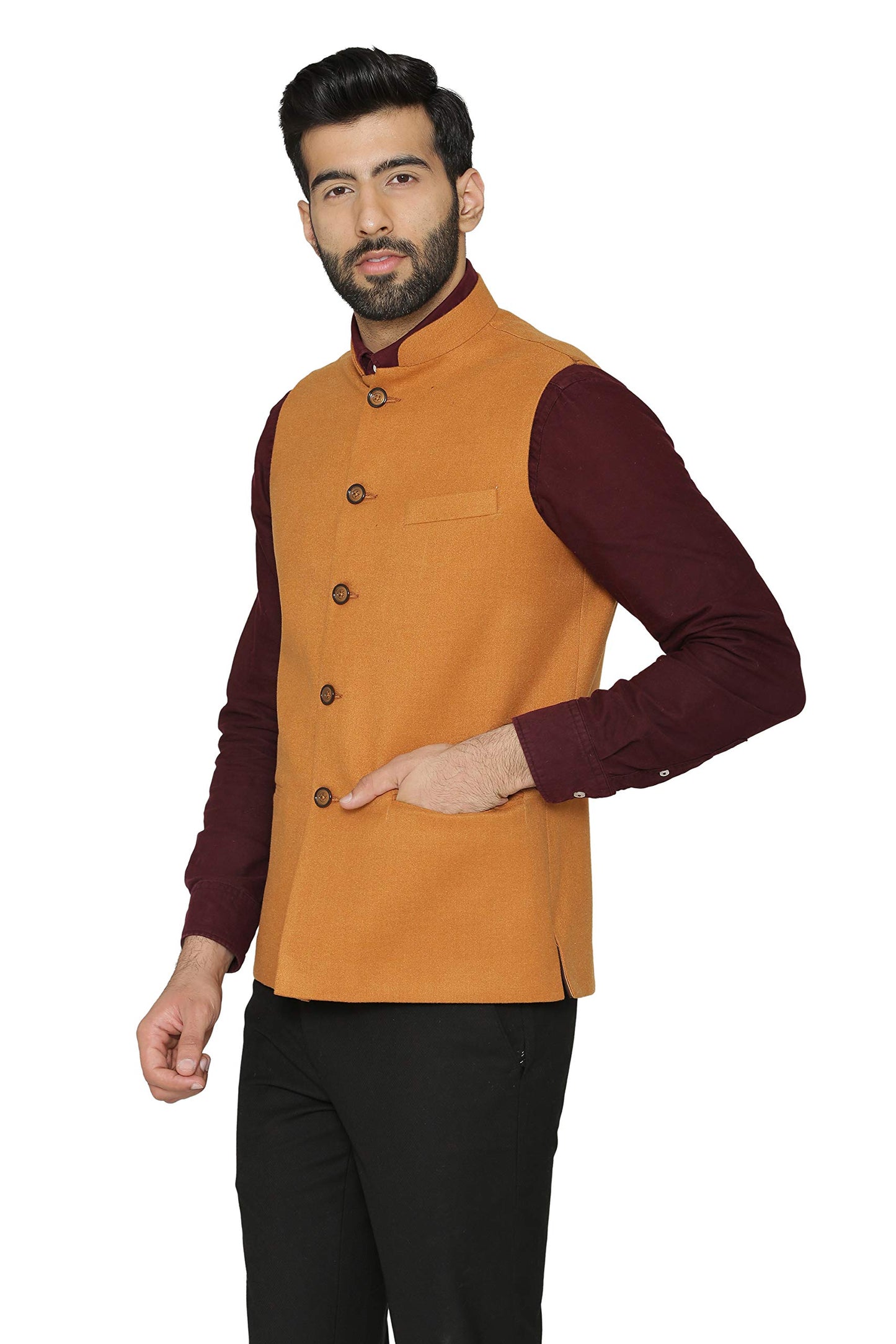 WINTAGE Mens Tweed Wool Festive and Casual Nehru Jacket Vest Waistcoat : Red