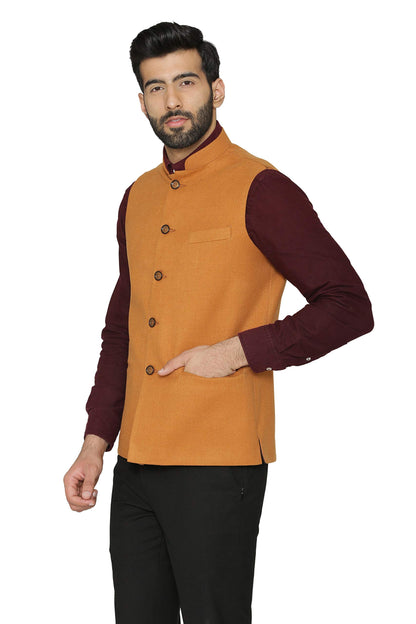 WINTAGE Mens Tweed Wool Festive and Casual Nehru Jacket Vest Waistcoat : Red