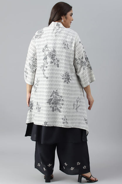 W for Woman Plus Size White and Deep Blue Ombre Kurta with Printed Gilet and Parallel Pants