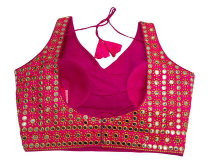Pujia Mills Womens Readymade Blouse Sleeveless Blouse Embroidery jari Work Mirror Blouse Handwork Readymade Saree Blouse for Wo