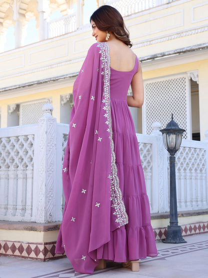 Wedani Pink Georgette Solid Anarkali Kurta for Women