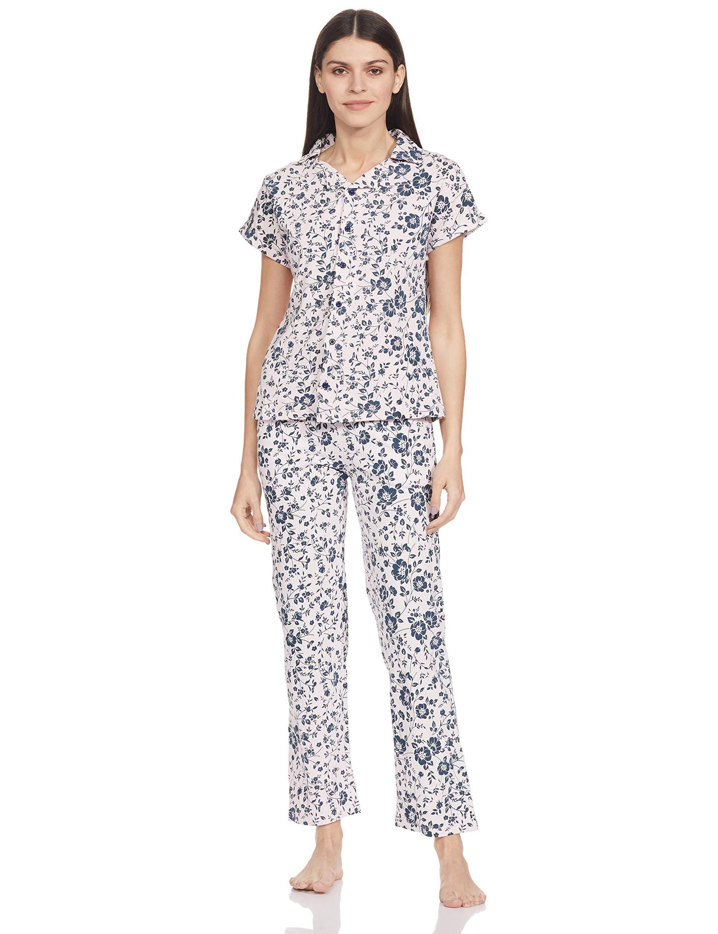 Clovia Womens Cotton Floral Print Ankle-Length Casual Regular Pajama (LS0025E22XXL_Pink_2XL)