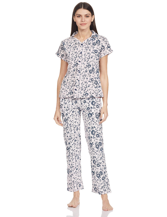 Clovia Womens Cotton Floral Print Ankle-Length Casual Regular Pajama (LS0025E22XXL_Pink_2XL)