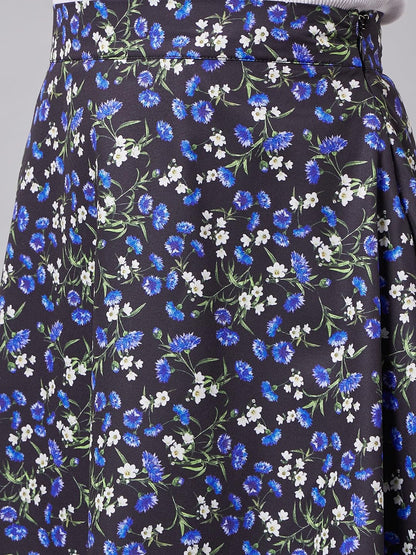 Style Quotient Women Blue, Black and Multi Floral Printed Polyester Mini Skirt