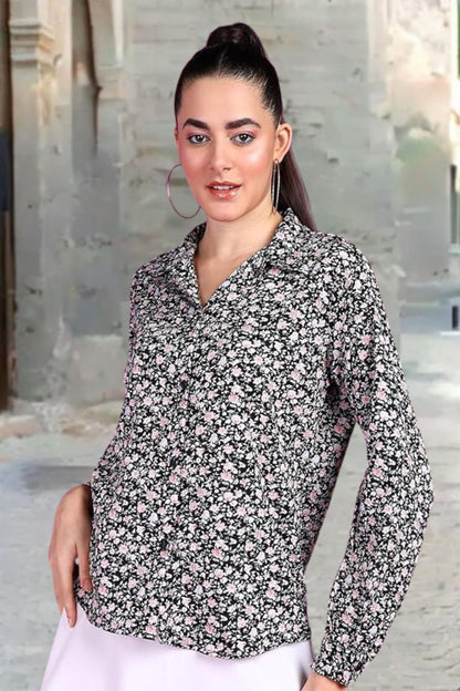POPWINGS Printed Full-Sleeves Regular-Fit Polyester Printed Shirt for Women Stylish Western Casual Wear