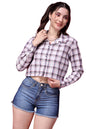 POPWINGS Casual Pure Cotton Checks Crop Shirt for Women | Stylish Western Crop Shirt for Women | Full Sleeves Crop Shirt for Wom
