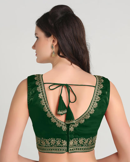 Pujia Mills Womens Sequin Embroidered V Neck Sleeveless Readymade Saree Blouse Indian Ethnic Designer Stitched Readymade Saree