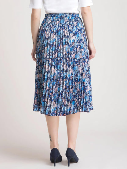 Kzully|Stylish WomenS Midi A-Line Skirt With Floral Print (Blue)